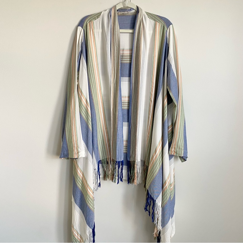 Altar’d State Fringe Open Front Cardigan X-small XS Coverup l Striped Oversized